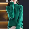 Camiseta de punto base gruesa de cuello semi-alto para otoño e invierno para mujer, suéter versátil de color sólido vintage holgado con elementos acanalados