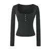 Estilo Deseo Puro Bloque de Color Conjunto de Dos Piezas Camiseta de Manga Larga Otoño Nuevo Top sin Mangas con Cuello Halter y Espalda de Atar Top con Cuello Redondo y Botones