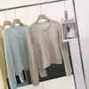 Cardigã de tricô com decote redondo vazado para mulheres, caimento solto, emagrecedor, manga longa, de abotoamento simples, casaco suéter, amarelo, tamanho único, branco