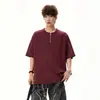Camiseta de manga corta con cremallera a media altura, retazos y costuras de contraste para hombre y mujer, marca de moda retro americana de verano, holgada y casual