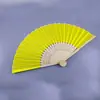 Ventilador de seda de cor sólida para casamento mais vendido no AliExpress, lado único em tecido de seda, ventilador feminino, para casamento estrangeiro com convite de mão