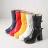 Botines de plataforma de tacón ultra alto 2026, Botas de tacón grueso de tacón alto hasta la mitad de la pantorrilla, Talla 40-50, Botas de cuero de suela gruesa, Botas de moda con forro de felpa