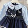 Vestido para niña 2024 Otoño Nuevo Estilo Academia Coreano Falso Dos Piezas Manga Larga Vestido Lindo de Princesa