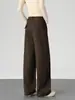 Pantalones casuales de pierna ancha color caqui estilo americano para mujer, diseño de otoño, cintura alta, corte holgado, versátiles, con botones ocultos, pantalones de vestir de pierna recta
