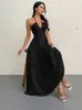 Vestido de Verano Tk Transfronterizo para Mujer Corte A Escote en V Profundo Bajo Cortado Vestido Sexy de Tirantes Finos para Fiesta de Vacaciones