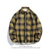 Nueva Camisa de Cuadros de Terciopelo para Hombre Otoño e Invierno Camisa Chaqueta Retro a Cuadros Talla Grande Cuello Solapa Moda Holgada de Manga Larga