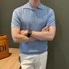 Camisa Polo Masculina Casual Business Tricotada de Manga Curta Gola V Costurada Seagull Retro Americana para Primavera e Verão