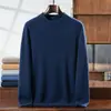 Suéter de cachemira para hombre de cuello alto medio, tejido de punto color liso business casual, corte holgado, engrosado, suéter cálido para capa base