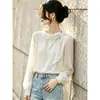 Camisa sem mangas de bolinhas estilo coreano para mulheres, início do outono, com barra assimétrica franzida, estilo solto e casual