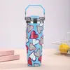 Bolsa Cruzada de Gran Capacidad 30oz Taza para Coche Impresa en 3D Termo de Acero Inoxidable de Doble Capa Taza para Beber con Doble Popote