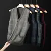 Colete Masculino de Tricô Grosso com Gola V, Novo Estilo Outono/Inverno, Cardigan Suéter Quente Casual da Moda para Meia-Idade e Idosos