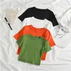 Camiseta de manga corta para mujer, corta, color sólido, corte ajustado, que expone el ombligo, diseño ajustado, cintura alta, bm, nicho, para chicas populares, top de moda para ins