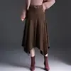 Falda irregular de ante para mujer, otoño 2026 nueva vintage de cintura alta de longitud media con caída y dobladillo ancho adelgazante