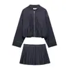 Estilo Europeo y Americano Popular en Amazon Aliexpress Versión Globo Chaqueta Bomber de Mezclilla Pantalones Culotte de Mezclilla Plisados Anchos Traje