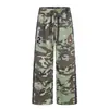 Pantalones casuales camuflaje retro americano de 11KN, corte holgado, desgastados, bordado de parche de nicho, pantalones de pierna ancha rectos casuales de moda