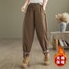 Tiro real invierno retro algodón algodón pantalones cintura elástica delgados pantalones Harlan cálidos gruesos pantalones casuales