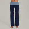 Calça de Yoga Retilínea Estampa Retro Areia de Outono Color Block Patchwork Cintura Dobrável Fitness Levanta Bumbum Controle de Barriga Roupa de Yoga 8405