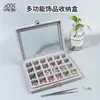 Caja de Almacenamiento de Joyería de Terciopelo Transparente con Tapa abatible y a Prueba de Polvo con Compartimentos para Pendientes, Anillos y Uñas - En Stock