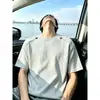 Camiseta de Manga Corta Desestructurada de Peso Pesado Americana para Hombre Verano Corte Limpio Retazos Retro Marca de Moda Top de Verano Manga Corta Cuadrado