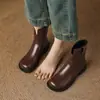 33-43 Talla Grande Botas Retro Punta Redonda Botas Vaqueras Tacón Grueso Botines Nuevos de Otoño para Mujer Cremallera Lateral Tacón Bajo Botas Ajustadas