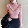 Malha feminina meia gola alta camisa de fundo 2023 início do outono novo suéter estilo ocidental Alto sentido outono e inverno Top interno