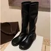 Botas de piel de oveja con 4 cm de aumento de altura interior, diseño elástico ajustado, botas de mujer color mango, botas altas de equitación hasta la rodilla, botas largas de otoño e invierno