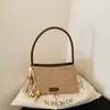 Bolsa de Palha Trançada de Grande Capacidade para Mulheres, Nova Bolsa de Ombro Único Listrada para 2026, Bolsa de Praia Estilo Férias na Praia