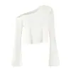 Camiseta longa assimétrica única para meninas estilosas, top cropped ultracurto de cintura alta, top sexy de modelagem solta