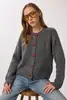 Abrigo Suéter Gris con Botones en Forma de Corazón para Mujer, Otoño Temprano Nuevo de Gama Alta Holgado de Punto con Cuello Redondo