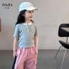 Camiseta Manga Curta Feminina YOJIA 2024 Novo Estilo Coreano Slim Fit Menina Menino Grande Cor Combinando Top Falso Duas Peças Vestido de Verão Infantil