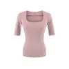 Camiseta de Manga Tres Cuartos con Escote Grande en U Pure Desire para Mujer, Nuevo Estilo Verano 2026, Corte Ajustado, Delgada, Adelgazante
