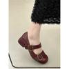 Zapatos Mary Jane Redondos de Estilo Francés Retro para Mujer con Tacón Grueso, Nuevos Zapatos de Cuero Versátiles de Correa Única Negros para Primavera y Otoño 2025