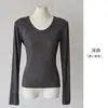 Camiseta Feminina Manga Longa Slim Fit com Gola U Pequena, Top Macio e com Caimento, Mistura de Seda e Tencel Lyocell