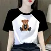 Camiseta de Manga Corta para Mujer con Estampado de Dibujos Animados y Bloques de Color, Hombro Normal, Estilo Ins de Moda para un Look Juvenil, Comercio Exterior Transfronterizo