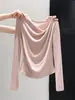 Camiseta asimétrica de manga larga estilo francés para mujer, nuevo top casual plisado ajustado de otoño A13713