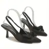 Zapatos de tacón alto de punta fina con lazo de satén estilo vintage francés con tira trasera y tacón de aguja para ir al trabajo y banquetes, exclusivamente para ventas transfronterizas