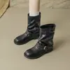 Novas botas femininas de cano médio 2026, estilo slip-on de outono, bico redondo, solado antiderrapante, botas femininas baixas, botas casuais confortáveis