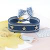 Pulseira de tecido trançado com rebite de estrela de cinco pontas em liga de prata para joias transfronteiriças, pulseira de pulso com franja de estrela de personalidade
