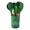 Amazon Juego de Utensilios de Cocina de Silicona con Mango de Madera de 12 Piezas Espátula Verde Cuchara Espátula Herramientas de Cocina con Cubo de Almacenamiento Traje