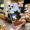 Estilo Óleo Retro Gato Negro Vino Tinto Espejo Funda para Teléfono Iphone18Pm Espejo de Maquillaje Artístico Cubierta Protectora Venta al por Mayor