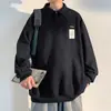 Moletom tipo polo para homens, primavera e outono, estilo ins, legal e estiloso, estilo Hong Kong, camiseta com gola, manga longa, high street, jaqueta top casual