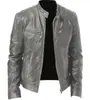 Chaqueta de cuero de comercio exterior para hombre, estilo punk, con cuello levantado, estilo juvenil, para motocicleta, con logotipo, para Europa y América.