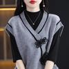 Guofeng 2024 Primavera Chaleco de Cachemira Cuello en V para Mujer Estilo Étnico Hebilla Estilo Suave Jersey sin Mangas Tejido de Punto