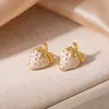 Pendientes de Fresa con Goteo de Aceite de Venta Caliente Transfronterizos, Serie de Frutas de Acero Inoxidable de Lujo Ligero y Gama Alta, Pendientes Dulces y Lindos