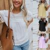 Fronteiriço 2023 Estilo Quente Amazon Europeu e Americano Gola Redonda Renda Crochê Pom-Pom Manga Curta Casual Camiseta Tops para Mulheres