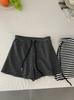 Omalai Pantalones Cortos Casuales de Raya de Color Contrastante con Cordón para Mujer de Verano que Cubren la Cadera Cintura Alta Pierna Recta Pantalones Cortos Ajustados Línea A 3905