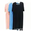 Vestido Estilo Coreano Gola Redonda Confortável Camisola Feminina Casual Fresco Plissado Manga Curta Vestido Floral Emagrecedor Longo