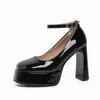 2026 Nuevo Estilo Europeo y Americano Punta Cuadrada Correa Única Color Sólido Simple Impermeable Plataforma Tacón Grueso Zapatos de Tacón Alto Moda para Mujer