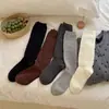 Calcetines de ternera blancos lechosos con borde de volantes para mujer, calcetines largos apilables de primavera y otoño con encaje hueco, calcetines altos JK sin costuras