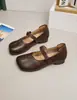 YsshadiR Piel Genuina Retro Tacón Grueso Corte Bajo Zapatos de Vestir para Mujer 2026 Nuevo Viaje Diario Hebilla Única Mary Jane Zapatos de Vestir para Mujer